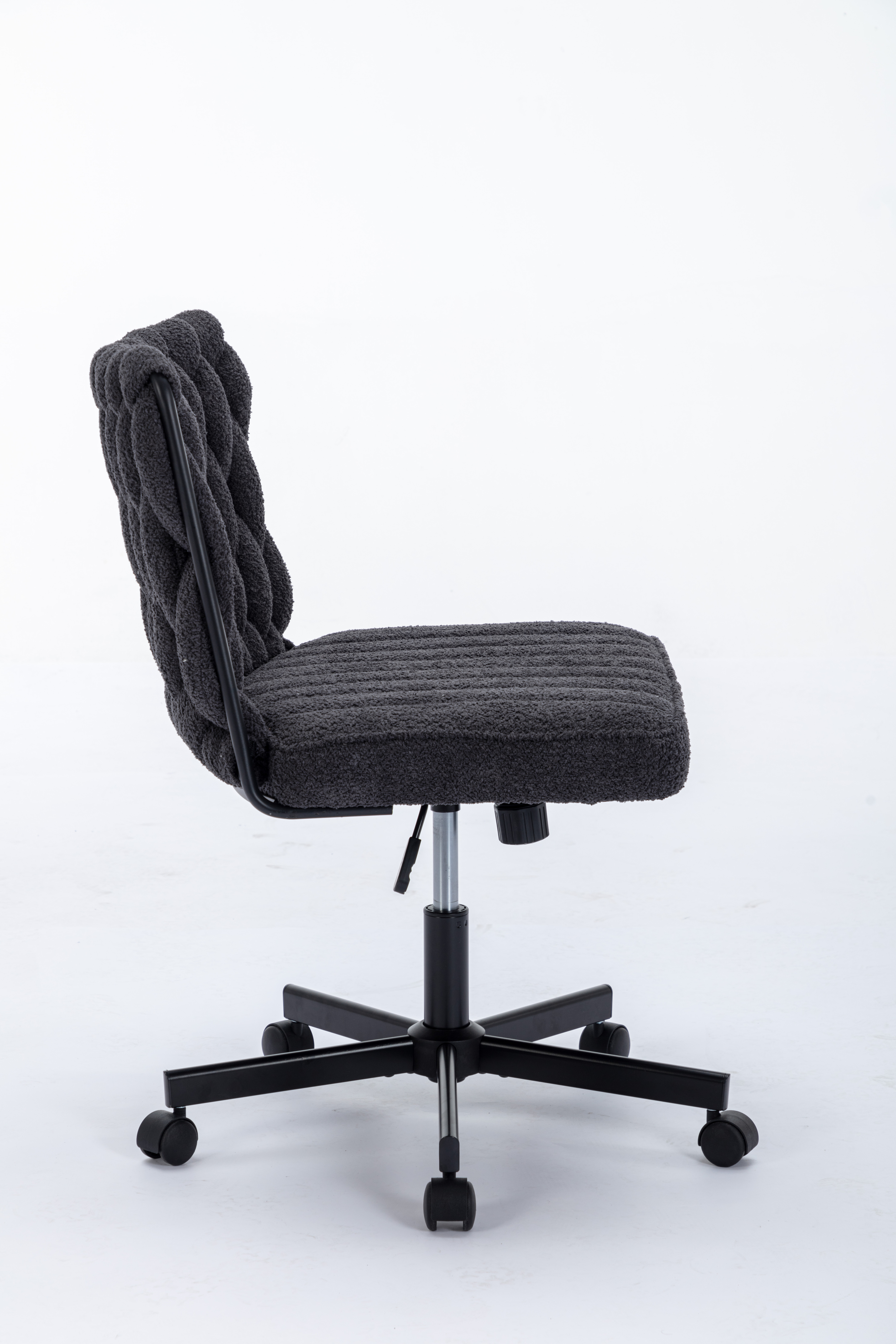 Criss Cross Legged Office Desk Chair With Wheels, Modern Armless Desk Chair With Wide Seat, Home Office Chairs For Work, Meditation, Vanity,White_voghion.com